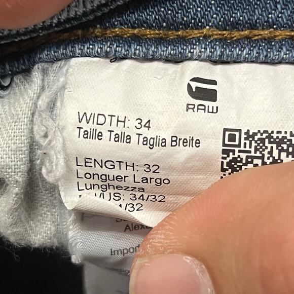 G Star Raw 3301 Straight Tapered Jeans Mens 34x32 Blue Button Fly Paint Distress - Picture 11 of 11